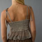 American Eagle 2024 Smocked Gingham Babydoll Tie Crop Top | Brown | Large Photo 1