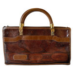 Vintage Bags By Varon Brown Snakeskin Purse Handbag Wooden Handle 1980's Photo 0