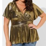 Torrid Top Liquid Shine Peplum Blouse Sz 18/20 Gold Metallic Party New Photo 0