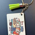 Handmade Camping, Camper, Keychain With Green Tassel Photo 1