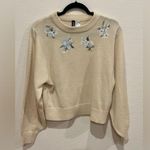 H&M Cream Crew Neck Sweater with Floral Embroidery Photo 0