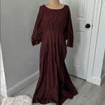SeamsFriendly Cotton Flax Ankle Length Pleated Flared Dress Brown Size undefined Photo 5