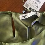 ZARA Olive Green Satin Blouse Photo 4