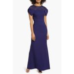 JS Collections  Lace and Crepe Short Sleeve Evening Gown Blue Size 6 Formal Dress Photo 9