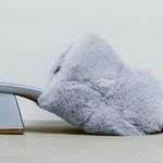 ZARA BLOCK HEEL FAUX FUR SANDALS MULES SLIDES SLIPPERS Baby Blue Size 7.5/38 NEW Photo 2