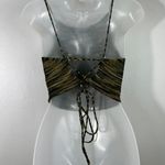 SheIn Muted Earthy Green Knit Open Back Lace Up Cropped Halter Tank Top Small S Photo 2