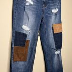 Faux suede patchwork jeans straight leg Size 4 Photo 1