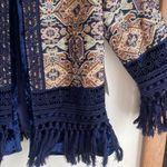 Boston Proper  Fringe Tapestry Novelty Jacket Navy Multicolor Photo 5