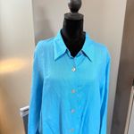 Dialogue  Women's Blue Linen Blend Button Down Long Length Tunic Blouse Shirt L‎ Photo 1