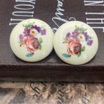 Vintage 1960s Red Blue Rose Floral Print Large West Germany Clip Boho Earrings White Photo 1