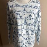 Vintage lands end Blue and White Scenic Print Sweatshirt size large Photo 1