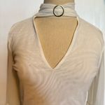 Guess  Women's V-Neck Bell Sleeve Blouse White Gold Ring Detail M Photo 2