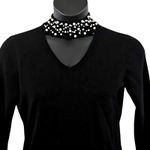 Belle by Kim Gravel Black Pearl Beaded Choker Cutout Sweater Women’s Size Small Photo 2