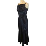 Alex Evenings Y2K navy beaded slip cowl neck floral satin formal Gown small Photo 6