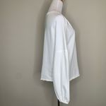 White Henley Shirt Full Gathered Sleeve Lettuce Hem Top Sz Medium Photo 3