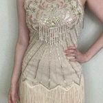 Babeyond Beaded Fringe Flapper Dress Size Medium Cream Colored Photo 0