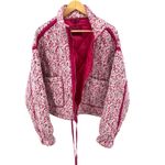 BLANKNYC Floral Quilted Bomber Jacket Pink White Burgundy Women's XL Drawstring Photo 5