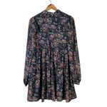 Nasty Gal NWT Floral Print Tiered Mini Dress Long Sleeve V Neck Navy Pink Photo 3
