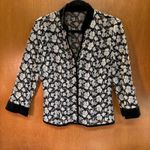Talbots VTG Black + Ivory Floral Embroidered Sheer Mesh Cardigan w/ Velvet Trim sz 8 Photo 1