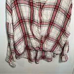 Lou & grey Faux Wrap Plaid Top White Red Photo 3