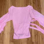 Max jeans Womens  Pink Plaid Ruffle Sleeve Top Sz XS Photo 1