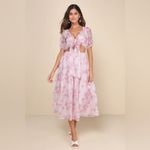 Lulus NWT Lulu’s Ideal Poise Blush Floral Chiffon Backless Tie-Front Midi Dress Photo 7