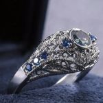 Luxury Retro 925 Silver Geometric Pattern Inlaid Ring Size 7 Photo 3