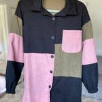 SheIn  Colorblock Patchwork Button Up Shirt Oversized Corduroy Black Pink Olive S Photo 0