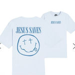 New glo 2X Jesus Saves dusty blue T shirt God’s love overcomes Photo 1