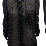 Ba&sh Sisco Animal Print Ruffle Placket Sheer Blouse Brown Black Naturel Career Photo 0