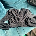 Kirious  Women's SZ M Crop Top Cropped Crotchet Lace V Neck Long Sleeve Black Photo 0