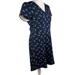 Loft  Dress Navy Feathers V-Neck Short Sleeves 8 Pockets New Photo 16