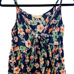 Elodie  Navy Floral Tie Front Peplum Tank Top Women Medium Rayon Photo 0