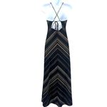 Y2K Chevron Stripe Maxi Dress Sz S Babydoll Boho ResortWear 70s Strappy Black Photo 6