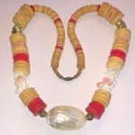 Vintage Retro Wooden Flat Beads Shell Beaded Huge Pendant Boho Necklace Red Photo 0