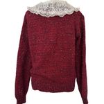 Vintage Lace Collar Sweater Size S Red Herman Geist Cottagecore Prairie 80s Photo 6