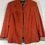 Perceptions Petite Suede Women 3 Piece Suit Collarless Jacket Plaid Rust Hue 14P Orange Photo 0