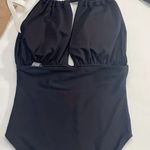 One Piece Hollow Out Ruched Black  Swimsuit Halter Tie Neck Backless Stretchy Bathing Suits Photo 3