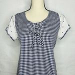 ZARA Dress Size M Blue White Gingham Check Shift Short-Sleeve Tie Back Photo 1