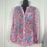 Kut From The Kloth  Pink Floral Sheer Button Down Long Sleeve Top Size Small NWT Photo 1