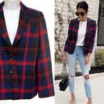 Vintage Plaid Check Tartan Tailored Wool Blazer Suit Jacket Red Blue Black Size M Photo 1