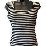 Malibu Black & Cream Striped Square Neck Sleeveless Knit Top Y2K Size XS Photo 0