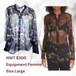 Equipment New Dark Floral Print 100% Silk Shirt Long Sleeved Md-Long Blouses Lg Photo 1