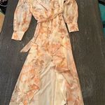 EXPRESS Women's Floral V-Neck Wrap Midi Dress Long Sleeve Ruffle Tie Multicolor One Size Photo 4