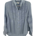Sundance  Button Front‎ Shirt Womens XS Blue Cotton Lace Detail NWOT Photo 0