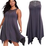 Torrid Midi Jersey Knit Trapeze Dress Hanky Hem Dark Gray Crochet Lace Yoke 2X Photo 2