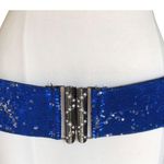 Oker NIP Women’s Blue Silver Sequin Elastic Waistband Rhinestones Buckle Belt Photo 1