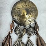 Vintage Large Medallion Coins & Feathers Earrings Tribal Navajo Native American Gold Photo 3