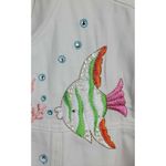 Quacker Factory White Jacket Medium Fish Embroidered Rhinestone Photo 2