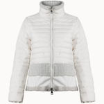 BRAND NEW Sosken Designer White Down Puffer Longline Fur Trim Jacket Coat XL XXL Silver Photo 0